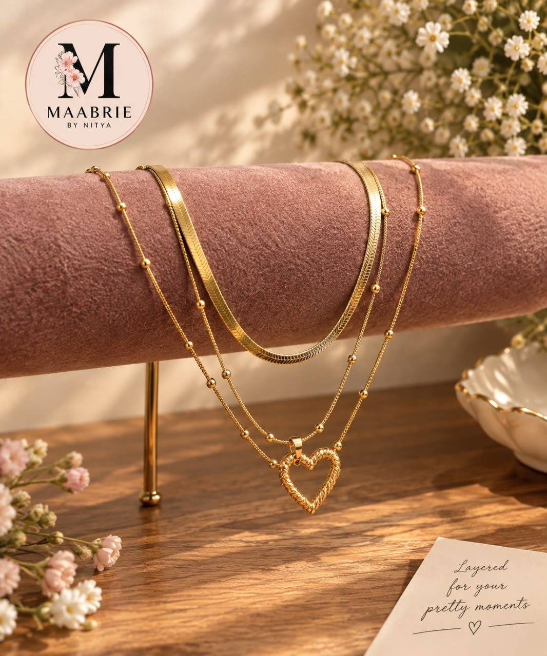 Golden Layered Heart Duo Necklace